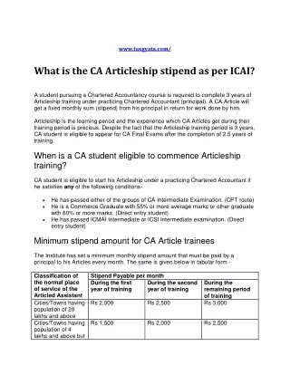 What is the CA Articleship stipend as per ICAI? - TaxGyata