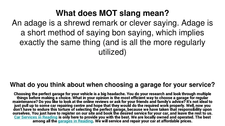what does mot slang mean an adage is a shrewd