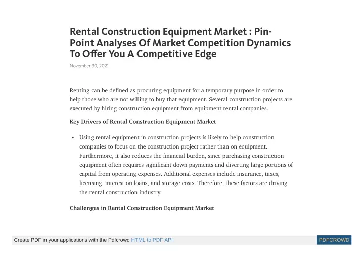rental construction equipment market pin point