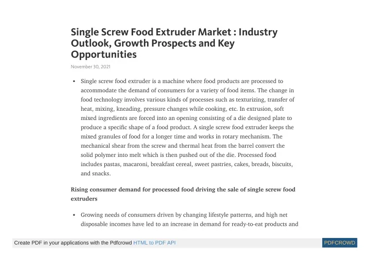 single screw food extruder market industry