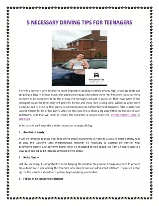 5 necessary driving tips for Teenagers Writen by me