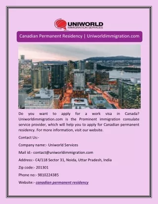 Canadian Permanent Residency | Uniworldimmigration.com