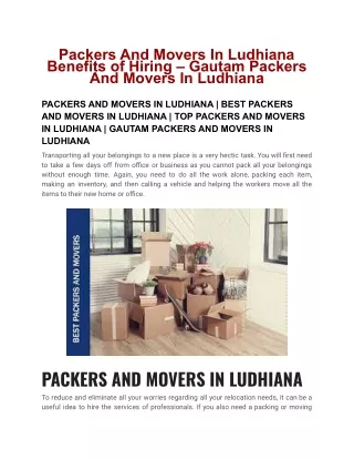 Packers And Movers In Ludhiana Benefits of Hiring – Gautam Packers And Movers In Ludhiana