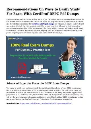 Viable Your Preparing As a result of DEPC Pdf Dumps