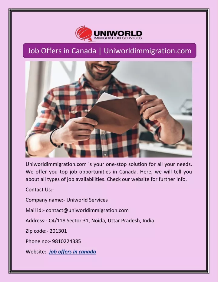 job offers in canada uniworldimmigration com