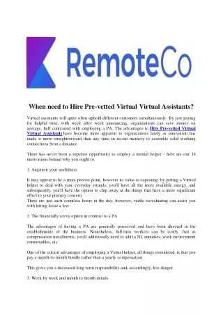 When need to Hire Pre-vetted Virtual Virtual Assistants