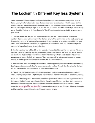 the locksmith different key less systems