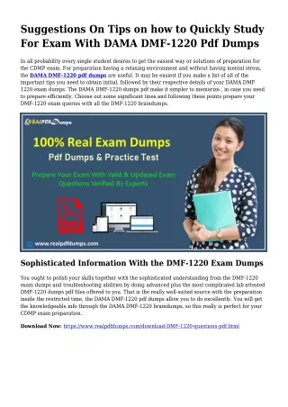 DMF-1220 Pdf Dumps The Reasonable Preparation Supply