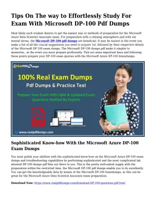DP-100 PDF Dumps To Take care of Preparing Complications