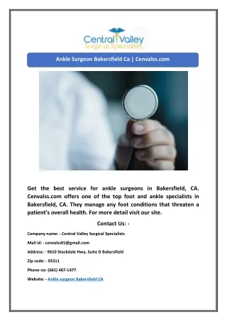 Ankle Surgeon Bakersfield Ca | Cenvalss.com