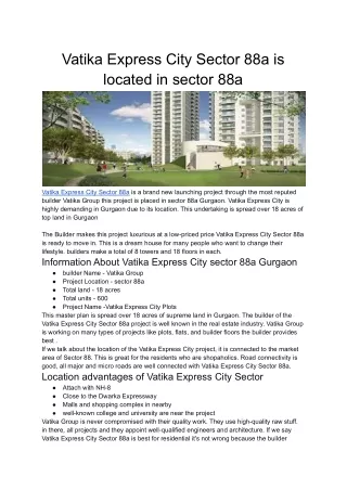 Vatika Express City Sector 88a is located in sector 88a