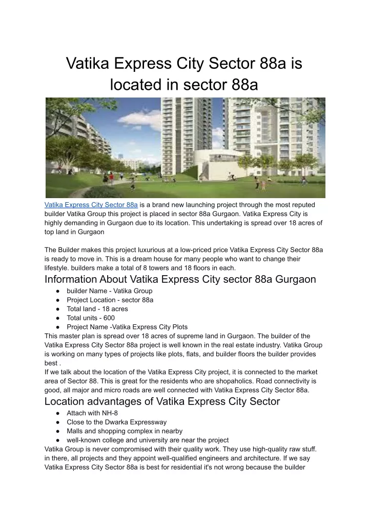 vatika express city sector 88a is located