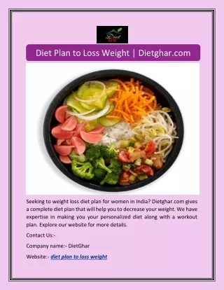 Diet Plan to Loss Weight | Dietghar.com