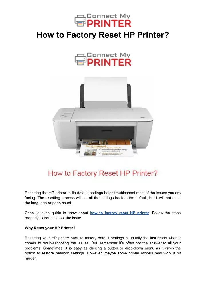 how to factory reset hp printer
