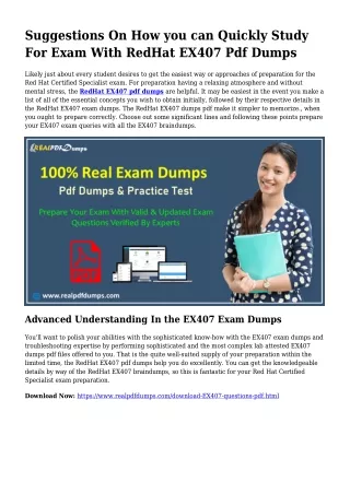 Feasible Your Planning By EX407 Pdf Dumps