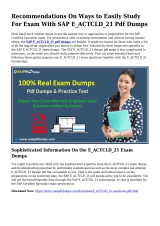 E_ACTCLD_21 PDF Dumps To Solve Preparing Issues