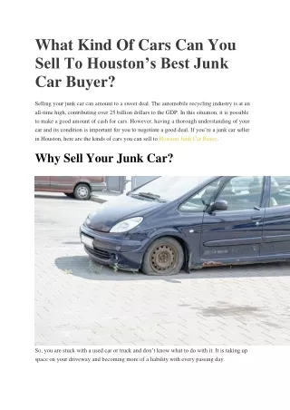 What Kind Of Cars Can You Sell To Houston’s Best Junk Car Buyer?