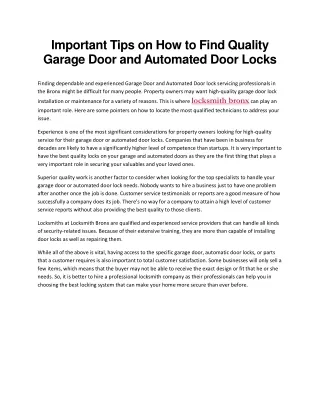 Important Tips on How to Find Quality Garage Door and Automated Door Locks