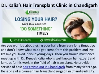 Dr. Kalia’s Hair Transplant Clinic in Chandigarh