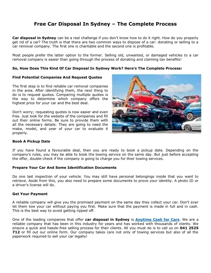 free car disposal in sydney the complete process