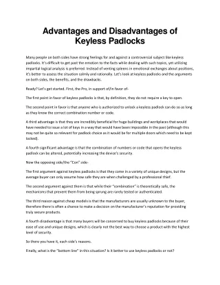 advantages and disadvantages of keyless padlocks