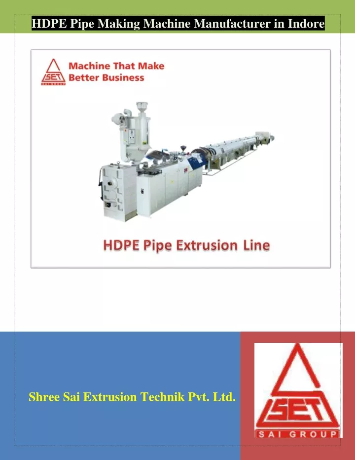 hdpe pipe making machine manufacturer in indore