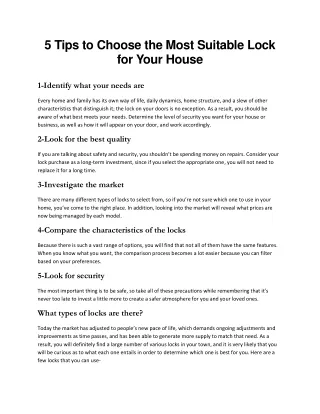 5 Tips to Choose the Most Suitable Lock for Your House