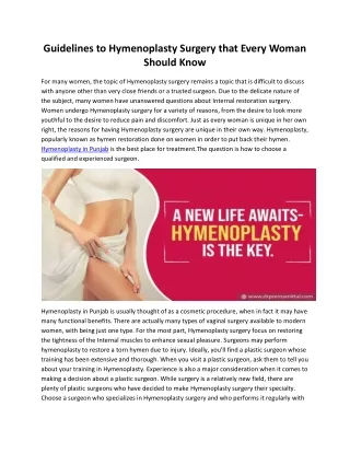 Guidelines to Hymenoplasty Surgery that Every Woman Should Know
