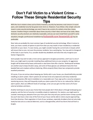 Don’t Fall Victim to a Violent Crime – Follow These Simple Residential Security Tips