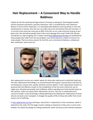 Hair Replacement – A Convenient Way to Handle Baldness