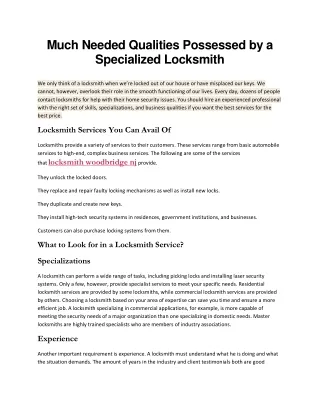 Much Needed Qualities Possessed by a Specialized Locksmith