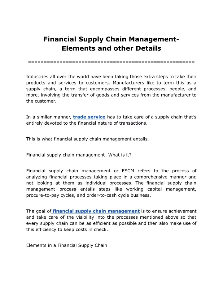 financial supply chain management elements