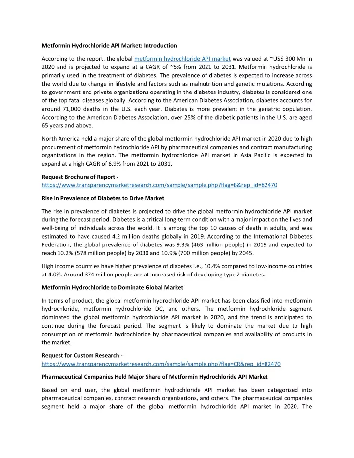 metformin hydrochloride api market introduction