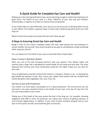a quick guide for complete eye care and health
