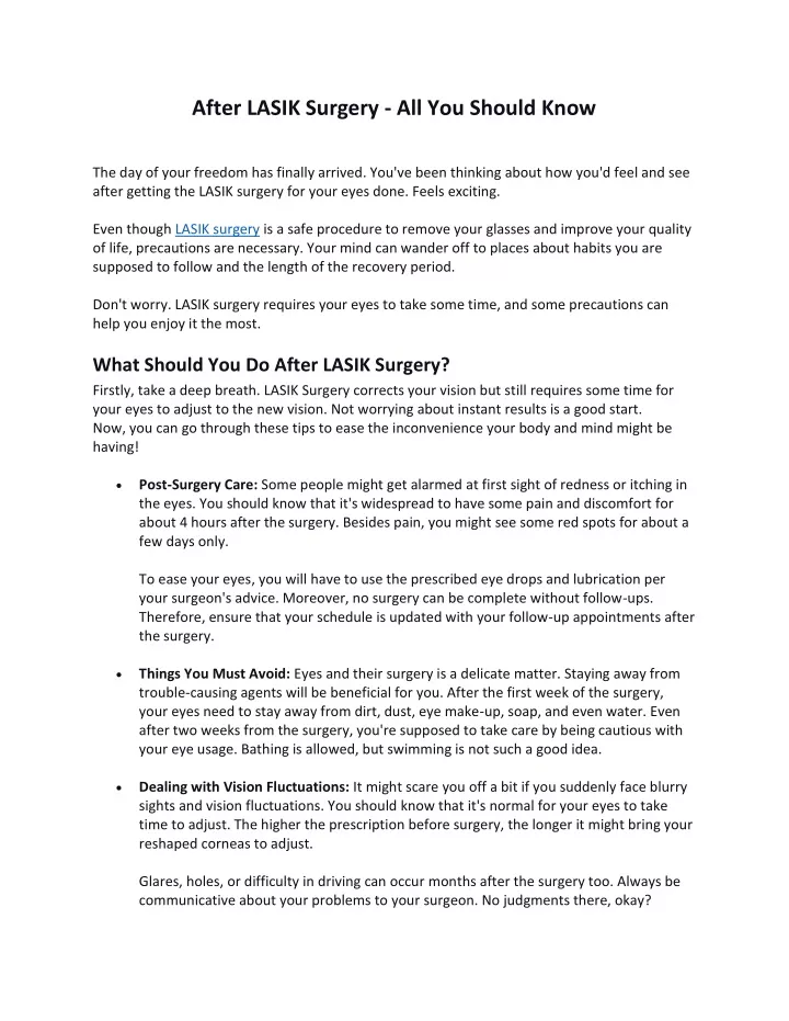after lasik surgery all you should know