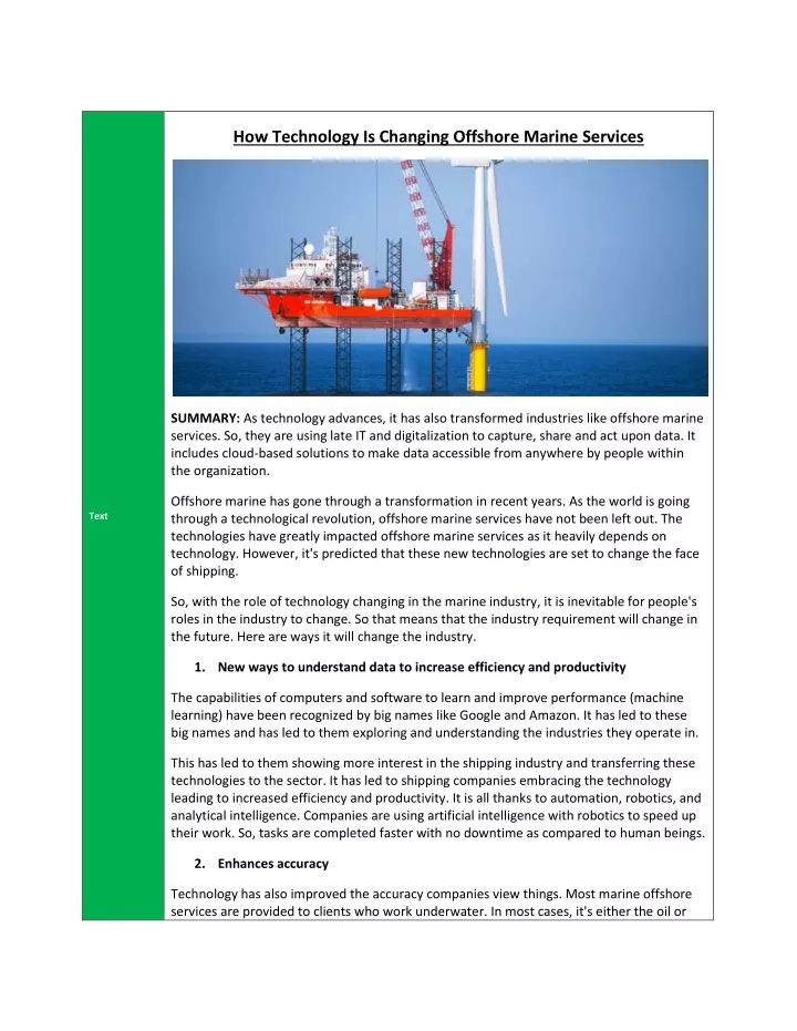 how technology is changing offshore marine