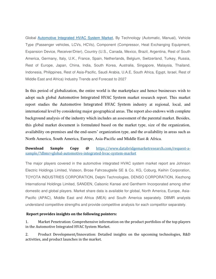 global automotive integrated hvac system market