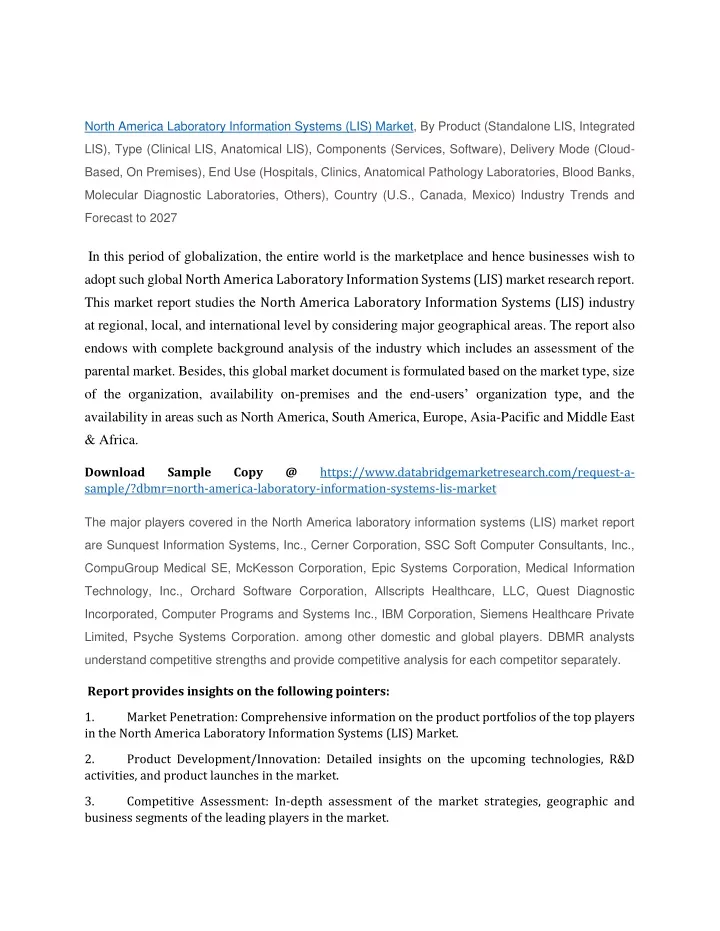 north america laboratory information systems