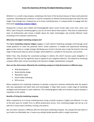 Know The Importance Of Hiring The Digital Marketing Company Calgary!