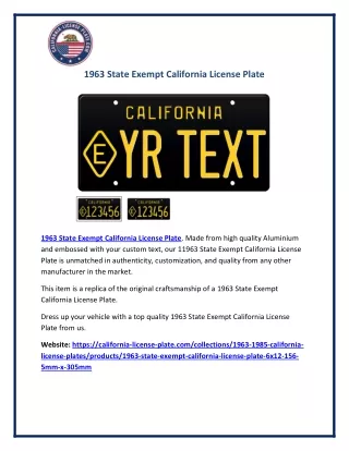 1963 state exempt california license plate