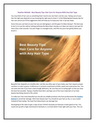 Heather Reiheld - Best Beauty Tips Hair Care For Anyone With Any Hair Type