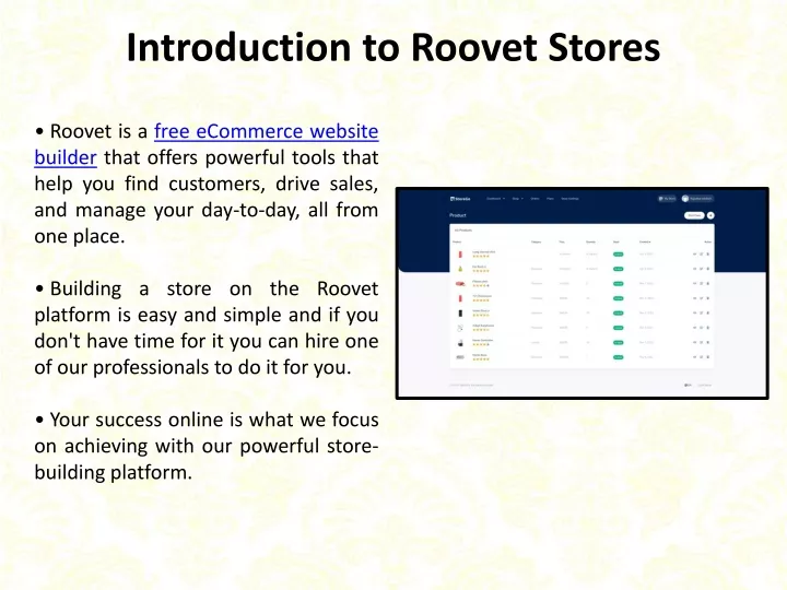 introduction to roovet stores