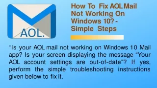 How To  Fix Aol Mail Not Working On Windows 10? - Simple Steps