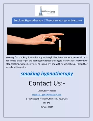 Smoking Hypnotherapy | Theobservatorypractice.co.uk
