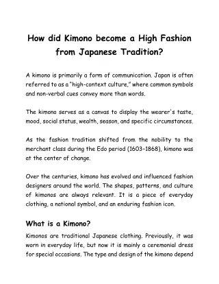 How did Kimono become a High Fashion from Japanese Tradition