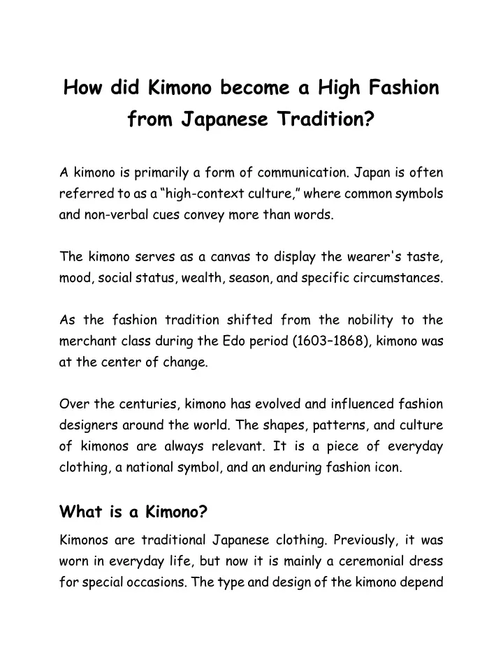 how did kimono become a high fashion from