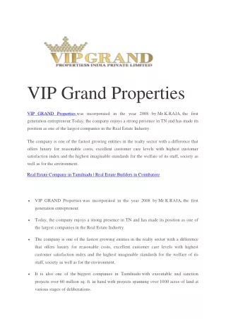 Real Estate Builders in Coimbatore - VIP GRAND