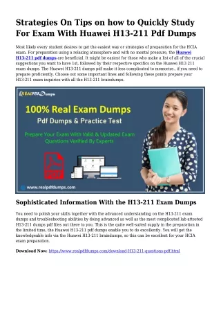 Polish Your Techniques While using the Assistance Of H13-211 Pdf Dumps