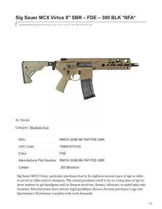 sig sauer mcx virtus 9 sbr fde 300 blk nfa