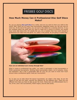 How Much Money Can A Professional Disc Golf Discs Make